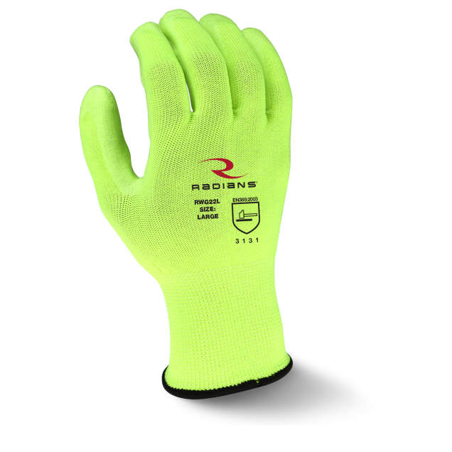 Radians Hi-Viz Breathable Polyester Gloves with Polyurethane Grip - Pack of 12 Pairs