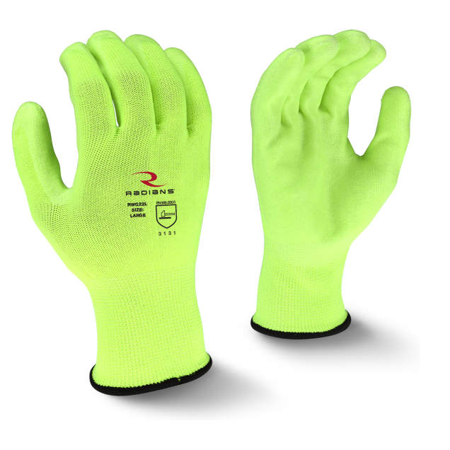 Radians Hi-Viz Breathable Polyester Gloves with Polyurethane Grip - Pack of 12 Pairs
